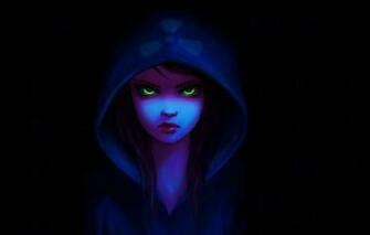 Wallpaper Look Girl Face Piercing Art Hood Black Background