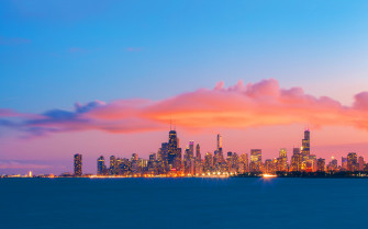 Chicago Skyline Evening Sunset Wallpaper