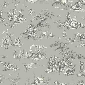 Toile Time Grey Taupe White Designer Wallcoverings