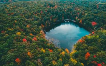 Landscape Nature Forest Lake Colorful Fall Trees Water