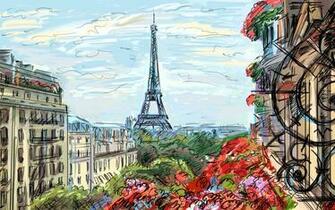 Clouds Houses France French Artwork Art Painting Wallpaper Background