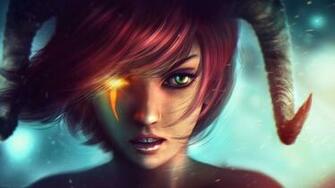 Wallpaper Dungeons And Dragons Girl Art Green Eyes Horns
