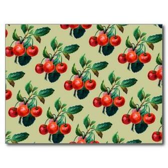 Vintage Sweet Red Cherries Fruit Wallpaper Pattern Postcard