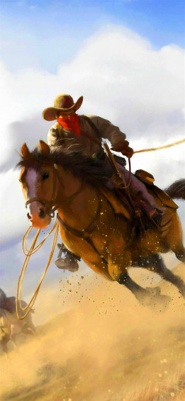 Country Western Galloping Horse Cowboy Wallpaper
