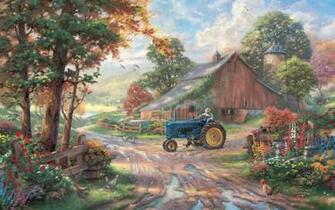 Barn Thomas Kinkade Summer Farm Tractor Man
