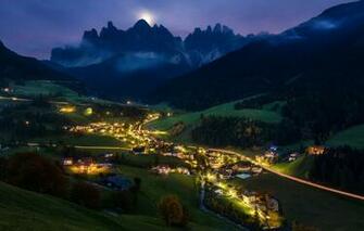 Wallpaper Light Mountains Night Valley Alps The Village