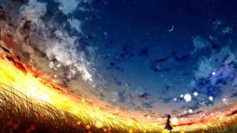 Sunset Sky Anime Scenery 4k Wallpaper