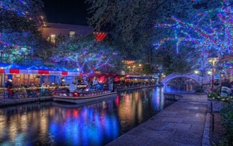Lights At Christmas Night Cafe City Light River