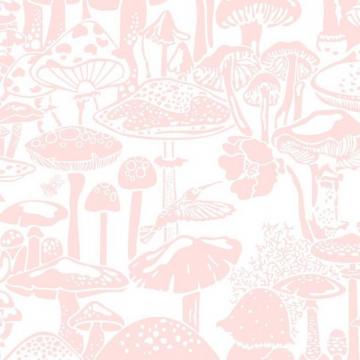 Mushroom City Designer Wallpaper In Daisy Pink And White For