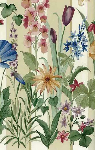 Waverly Botanical Floral Wallpaper Border Taupe Cream Red Purple