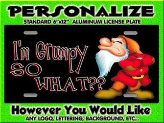 Grumpy Dwarf Cartoon Background Personalized Monogrammed License Plate