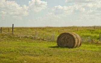 Pasture Hay Bale Fence Clouds Wallpaper