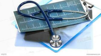 Medical Folders And Stethoscope Turning Against Wh Stock
