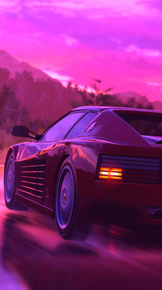 Ferrari Sports Car Neon Digital Art Retrowave Synthwave 4k