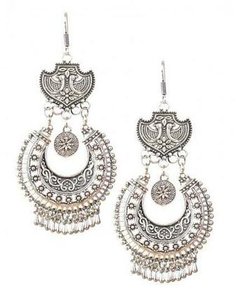 Hook Drop Oxidised Silver Fashion Earrings Womens Party Wear