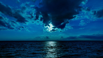Night Moon Sea Sky Blue 4k Laptop Full HD 1080p Wallpaper Image