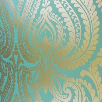 Love Wallpaper Shimmer Damask Metallic Rich Teal Gold