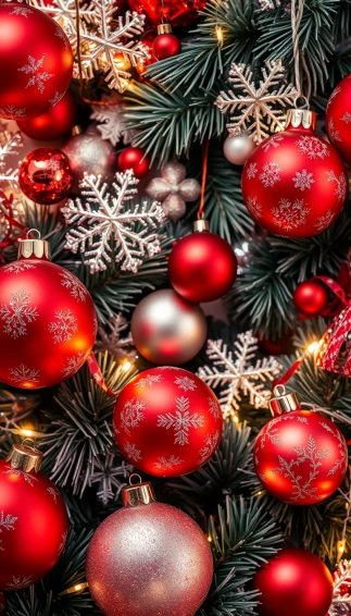 Merry Christmas Red And Silver Wallpaper