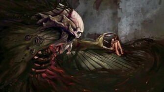 Demon Skull Skeleton Macabre Gothic Women Girl Mood Scared Wallpaper
