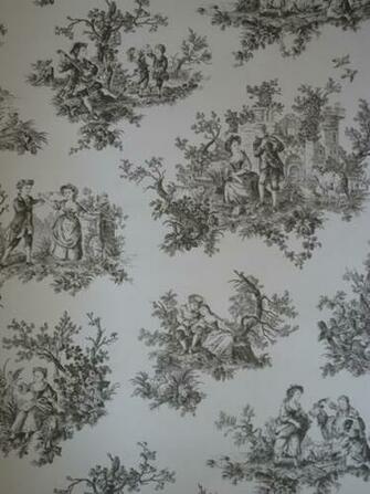 Countryside Black Noir Romantic Lovers French Toile De Jouy Wallpaper