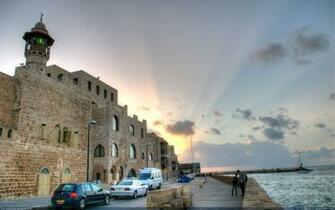 On Walkway In Jaffa Harbor Israel Wallpaper