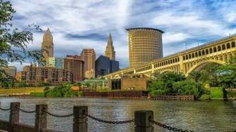 Bridge Is Seen With The Downtown Cleveland Skyline In Background