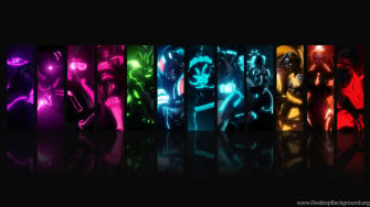 A Group Of Colorful Characters In Dark Background