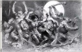 Apes Tarzan Monochrome Gorillas Frank Frazetta HD Wallpaper Of General