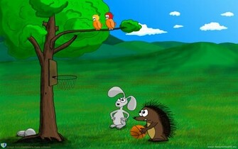 Cartoon Wallpaper For Children Rabbit Hedgehog Play