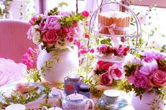 Flowers At Pink Tea Party Wallpaper