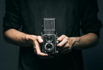 Man Holding Vintage Lens Camera Photo Film Photography