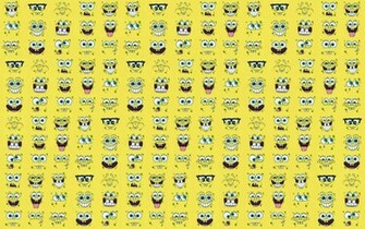 Gelbe Spongebob Wallpaper Mit Gesichtern