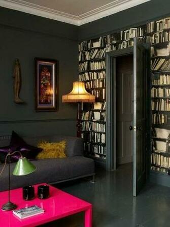Fake Bookshelves Decorating Wallpaper