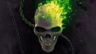 Blazing Green Fire Skull Wallpaper