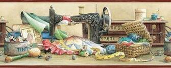 Vintage Style Sewing Machine Wallpaper Border Sb10223b Miniature