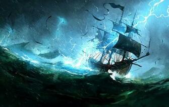 Wallpaper The Ocean Sea Lightning Ship Storm Concept Art