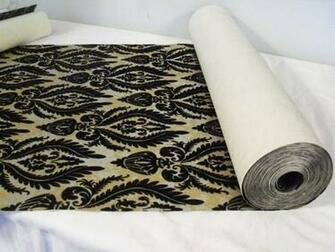 Vtg Black Flocked Gold Silver Brocade Wallpaper Double Roll S