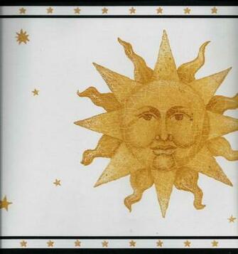Celestial Sun And Moon On White Black Trim Wallpaper Border