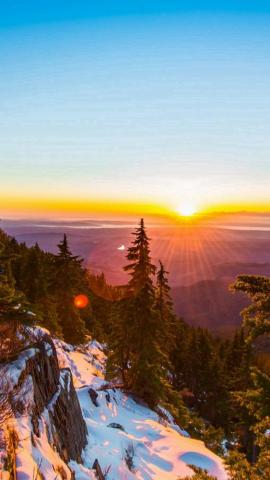 Mountain Snow Winter Sunset Wood Nature iPhone Wallpaper