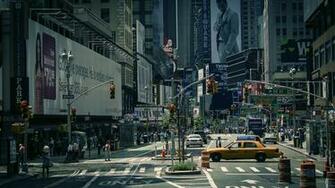 New York City Usa Street Road People Traffic Lights Cars Taxi