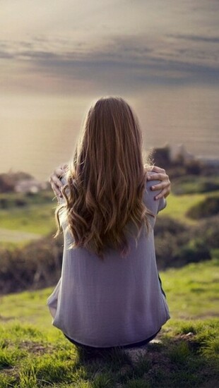Lonely Girl On The Grass Wallpaper iPhone