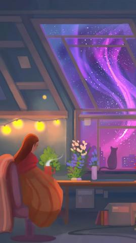 Chill Night Coffee Apartment Digital Art HD 4k Wallpaper