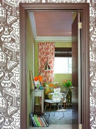 Hallway Clad In David Hicks The Vase Wallpaper Frames A Door Opening
