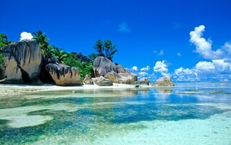 Seychelles Wallpaper Beautiful Beach HD Sky Blue Clouds