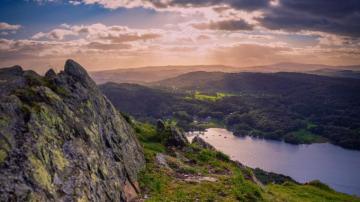 Wallpaper Landscape Sunset Valley Rocks Hills Lake