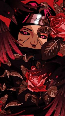 Itachi Uchiha Crows And Roses 4k Vertical Wallpaper