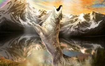 Wolves Mountains Painting Art Animals Wolf Wallpaper