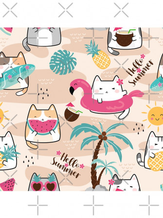 Kawaii Cute Cats Mochi Peach Cat Hello Summer Sunshine Floral