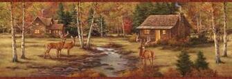 Deer Creek Lodge With Brown Edge Wallpaper Border Ll50052b