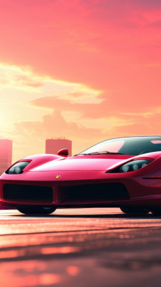 Ferrari Sports Car Sunset Palm Trees 4k Wallpaper iPhone HD Phone